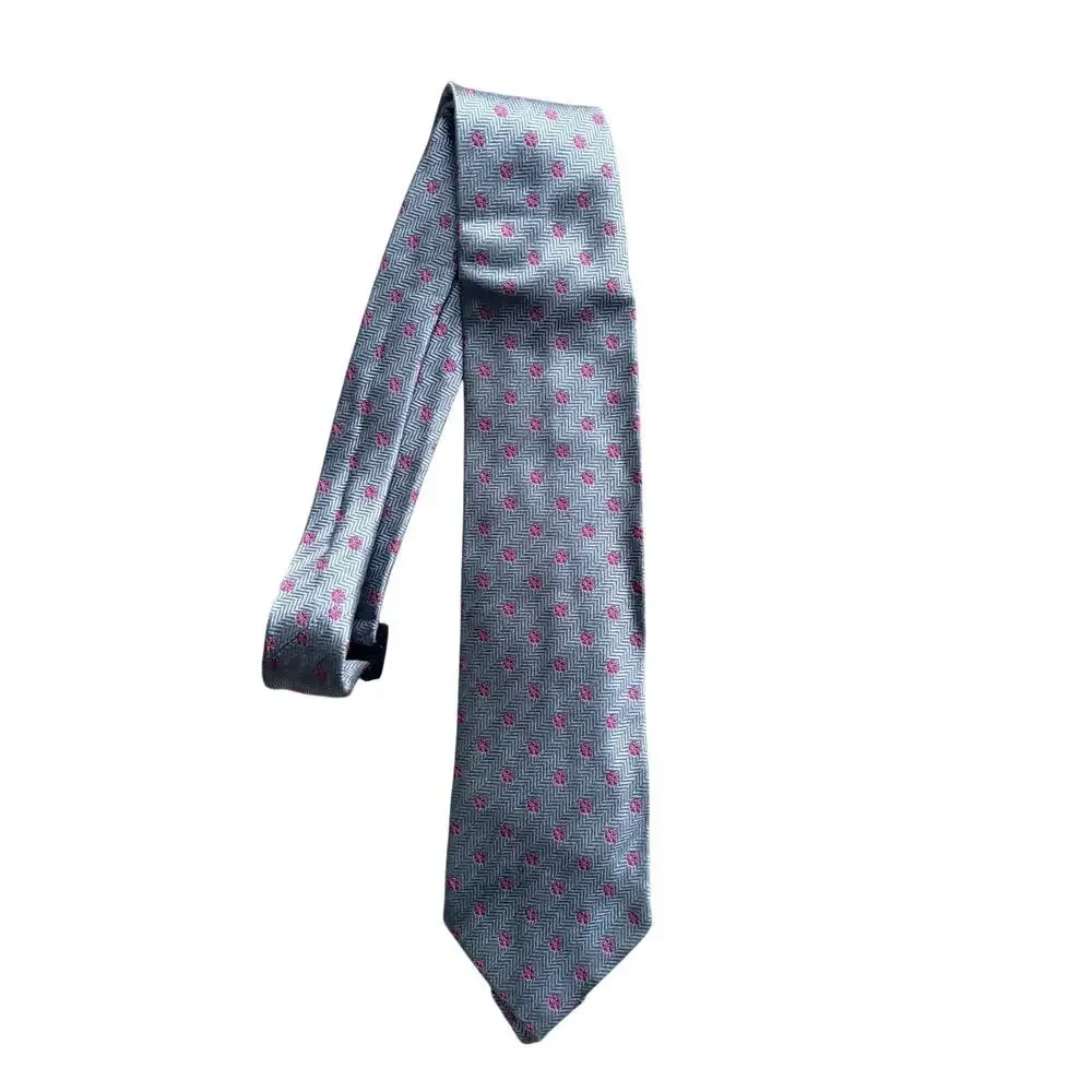 Ermenegildo Zegna 100% Silk Tie Blue Pink Herringbone Designer Italy
